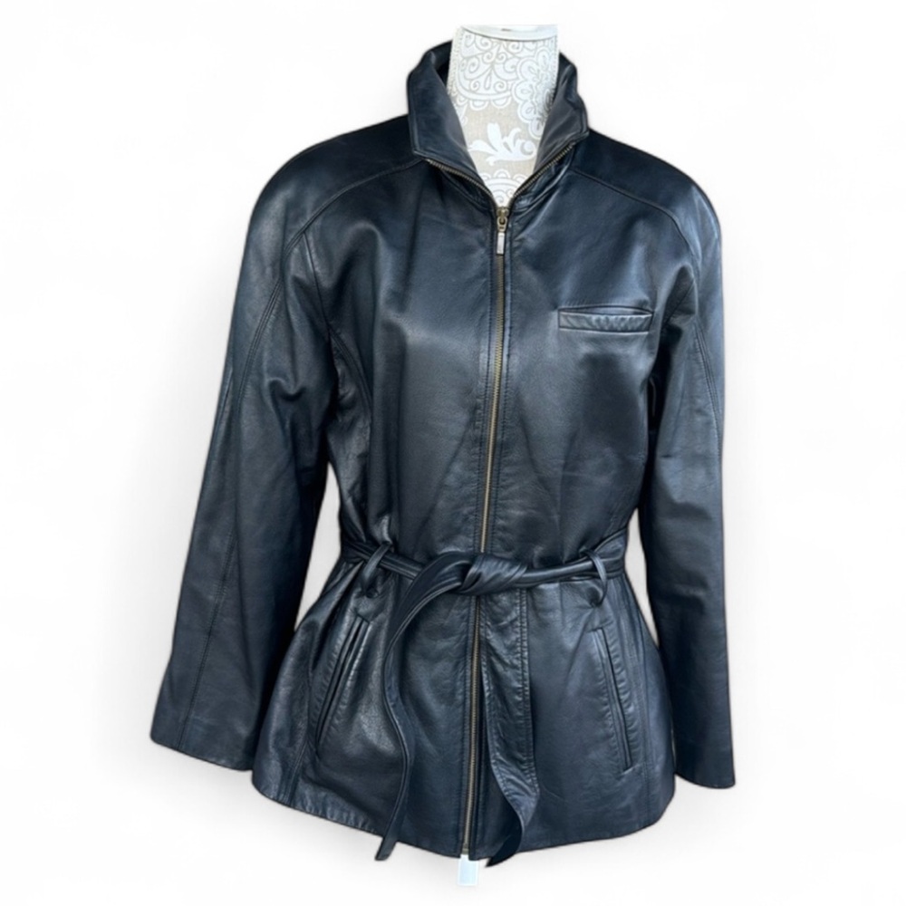Preston & York belted leather jacket